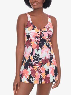 Swim Solutions Stretch Tummy Control Bust Support Fixed Cups Swimdress Sz 8 NWT